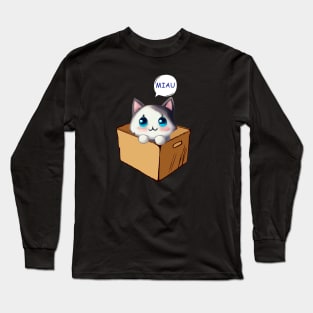 Cat in Cardboard Box - Miau Long Sleeve T-Shirt